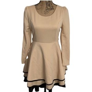 Cute blush pink black long sleeved flare dress